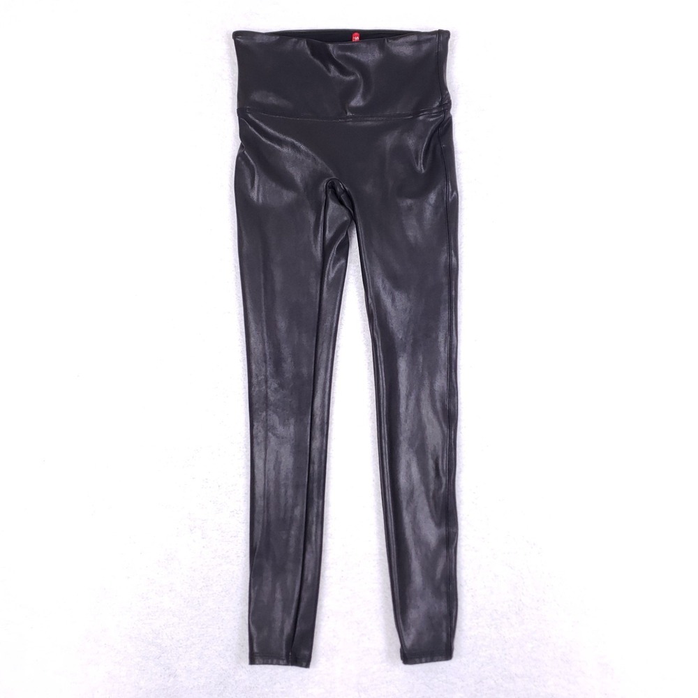 Spanx Faux Leather Leggings M Black High Waisted Shaper‎ Compression Slimming